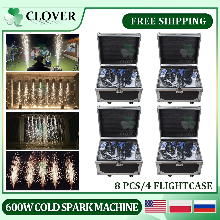 0 Tax 8Pcs 600W Cold Spark Machine With 4 Flightcases Ti Powder Firework Wedding Dmx Remote Control Spark Fountain Sparkular