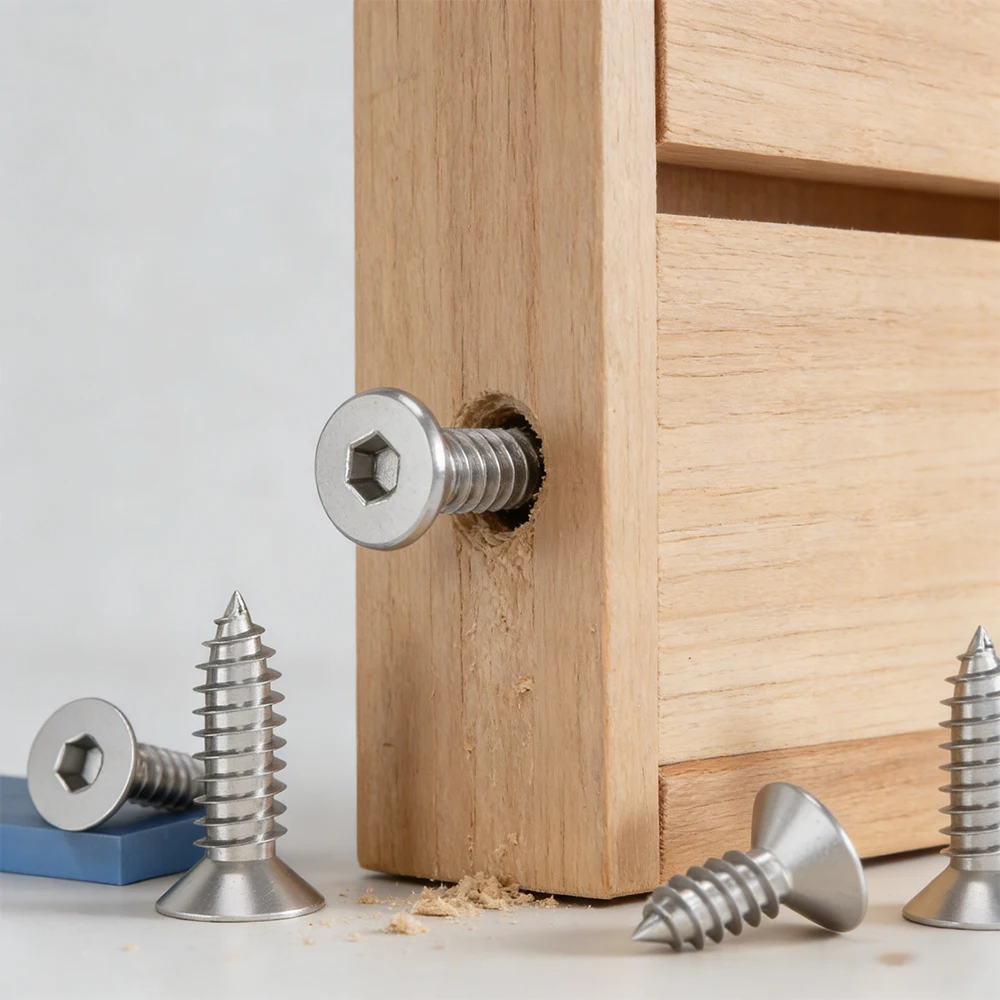 M2 M2.5 M3 M3.5 304 SS Hexagon Socket Countersunk Head Self Tapping Screw Allen Flat Countersunk Head Wood Screws