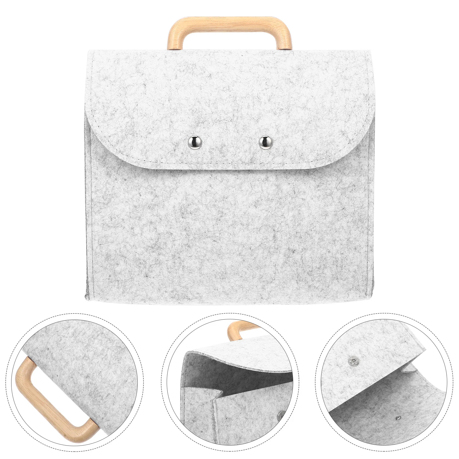 

Felt Tote Portable File Holder Handheld Storage Business Pouch Light Grey Document Organizer Wood Handle File Bag