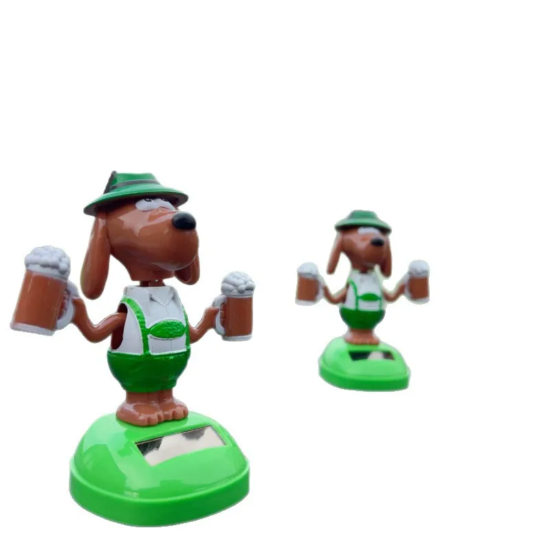 Criativo bonito pele de chocolate cerveja cão brinquedo solar dos desenhos animados engraçado dança balanço solar brinquedo do cão escritório carro decoração desktop presente