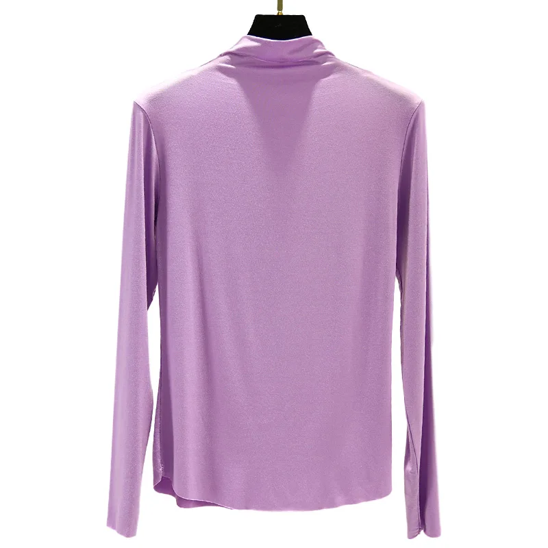 Slim Fit femmes Base irt f col haut Modal mince longue Sve T-irt Faionable toutes les saisons trajet Sle longueur régulière