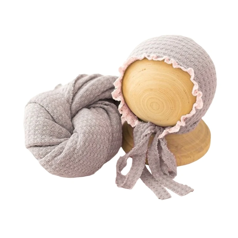 

Y1UB Baby Photoshooting Outfit Lace Trim Hat Wrap Blanket Newborn Photo Accessories