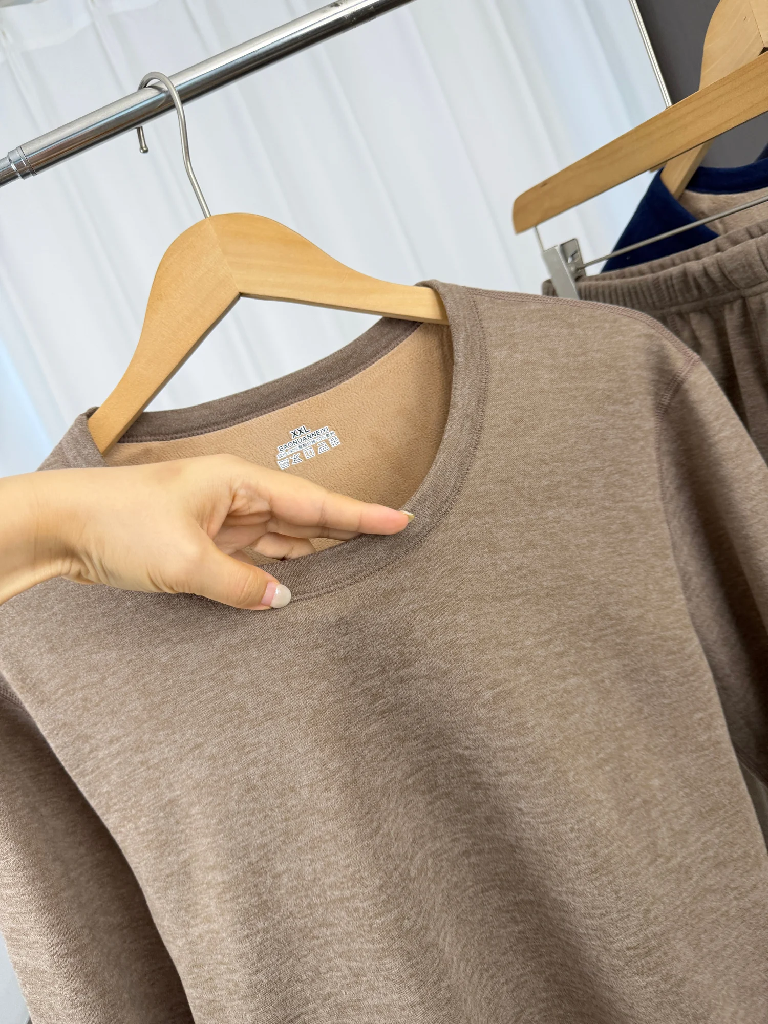 Thickened Camel down Fashionable Warmth round Neck Men's Underwear Set Skin-friendly Home Clothes Long Sleeve  Color