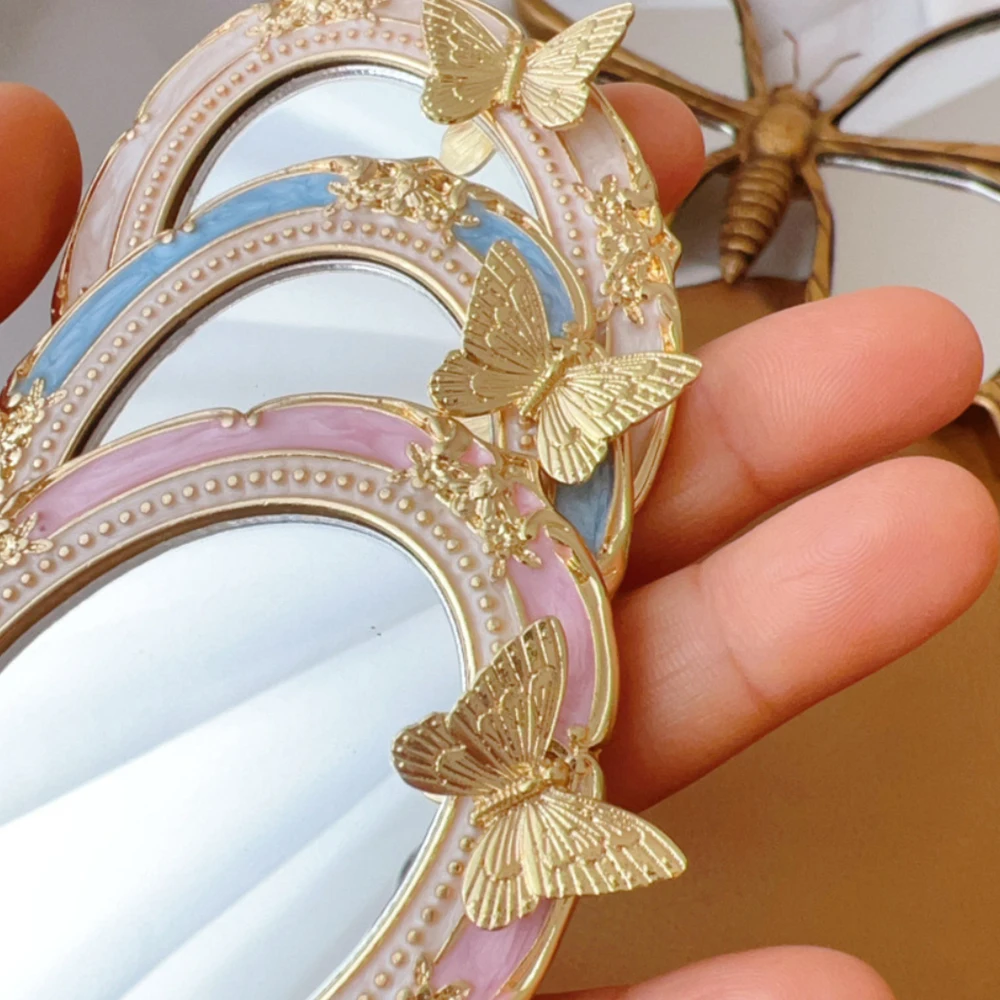 กระจกแต่งหน้าแบบพกพาสไตล์ยุโรปย้อนยุค ลายผีเสื้อสวยงาม ของตกแต่งบ้านและห้อง ของขวัญ