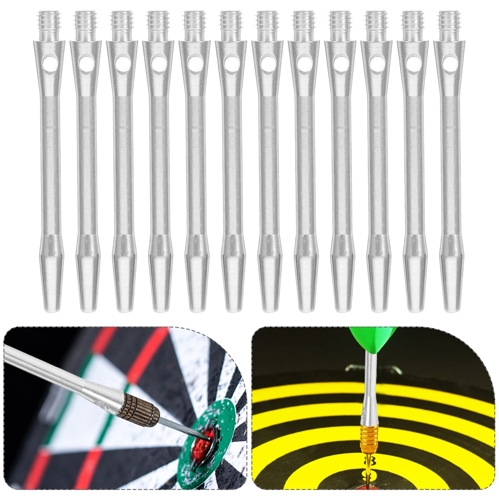

12pcs Aluminum Shafts 48mm Silver 2BA Thread Dart Shafts Replacement Replacement Accessories for Steel Tip Throwing Toys