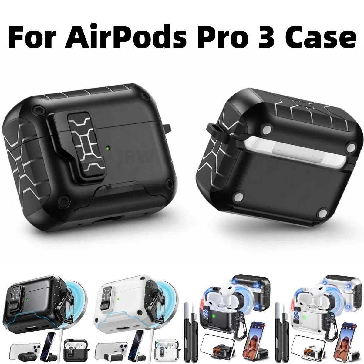 Hülle für AirPods Pro 3 (2025) mit Telefonständer, kompatibel mit MagSafe, magnetische Hülle mit automatischer Verriegelung für AirPods Pro 3. Generation
