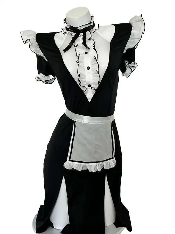 ใหม่อะนิเมะสาวกาแฟคอสเพลย์เครื่องแต่งกายชุดแม่บ้านสําหรับผู้หญิง Lolita ชุดภาษาฝรั่งเศสคําผ้ากันเปื้อนแม่บ้านชุดชั้นในสื่อลามกบาร์ L6Z2