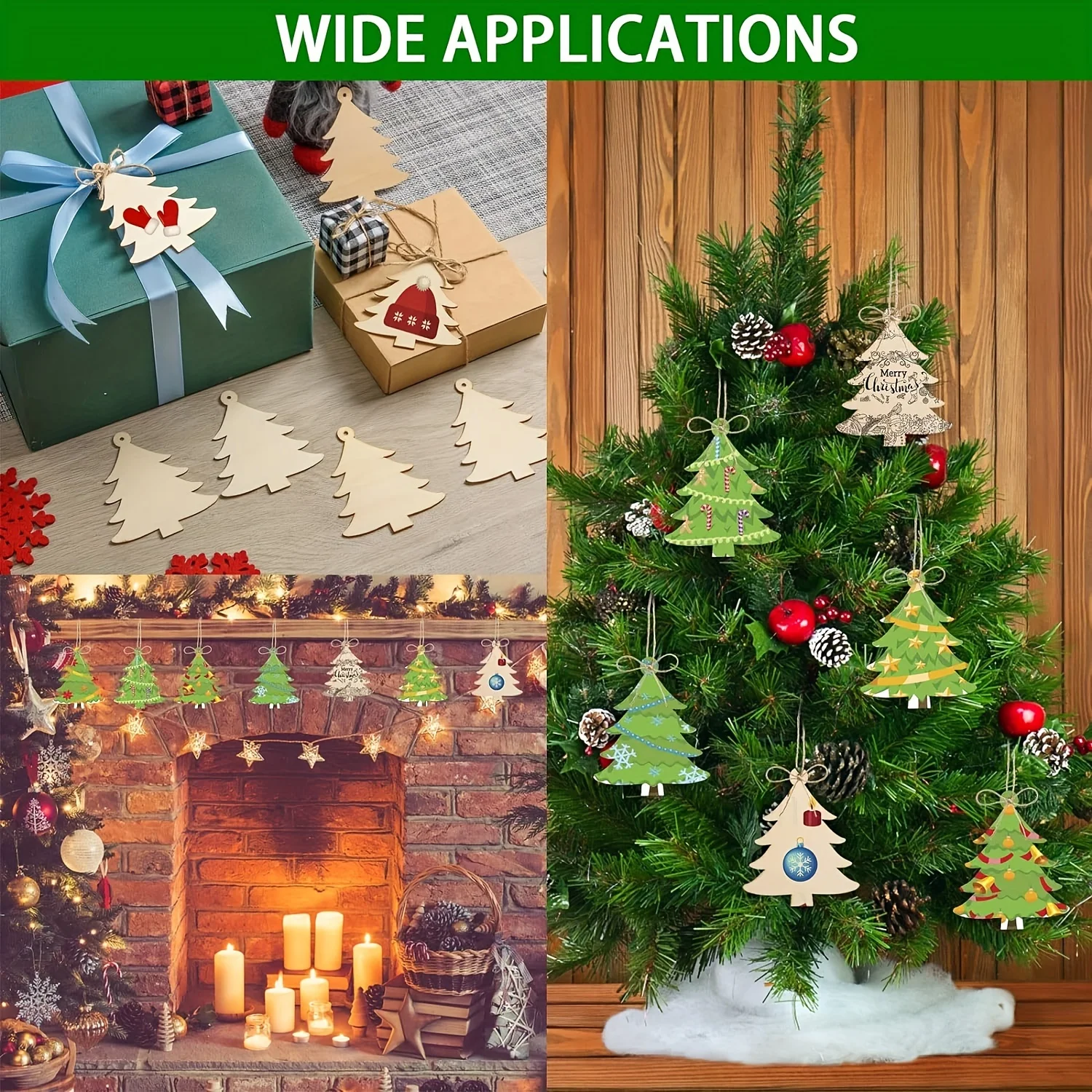 10Pcs Wooden Crafts to Paint 3 inch Christmas Tree Hanging Ornaments Unfinished Wood Cutouts Christmas Decoration DIY Crafts (Wo