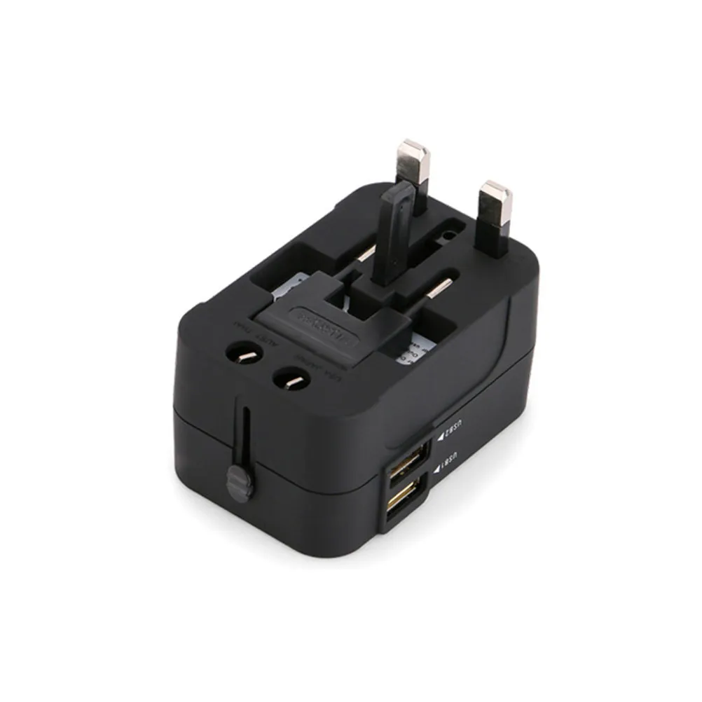Adaptador de Viaje Universal Todo en Uno, Adaptador de Corriente Universal con Puertos de Carga USB Dobles, Enchufe de Corriente Compatible con Celulares de la UE, EE. UU. y Reino Unido