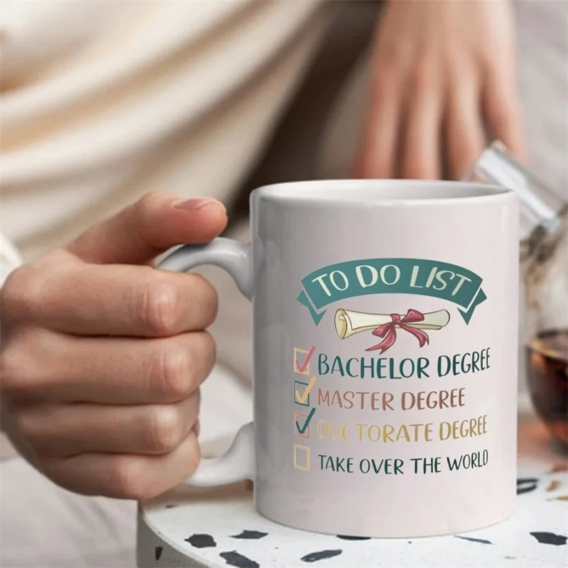 أكواب التخرج دكتوراه للرجال هدايا عيد ميلاد طبيب دكتوراه جديدة أكواب شاي سيراميك القهوة البيضاء 11 أونصة