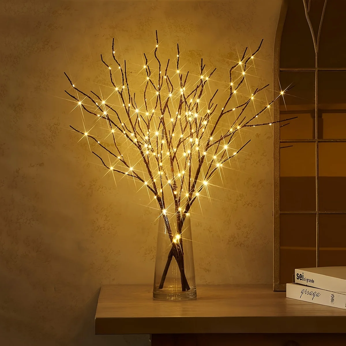 Elegant 50-LED Birch Branch Light - Battery-powered suitable for indoor Christmas, romantic wedding and stylish home decoration