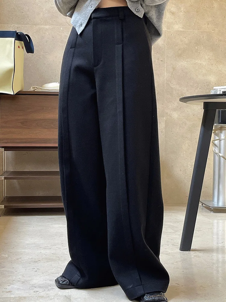 [EAM] High Waist Black Long Pleated Wide Leg Casual Pants New Loose Fit Trousers Women Fashion Tide Spring Autumn 2025 1DF4424