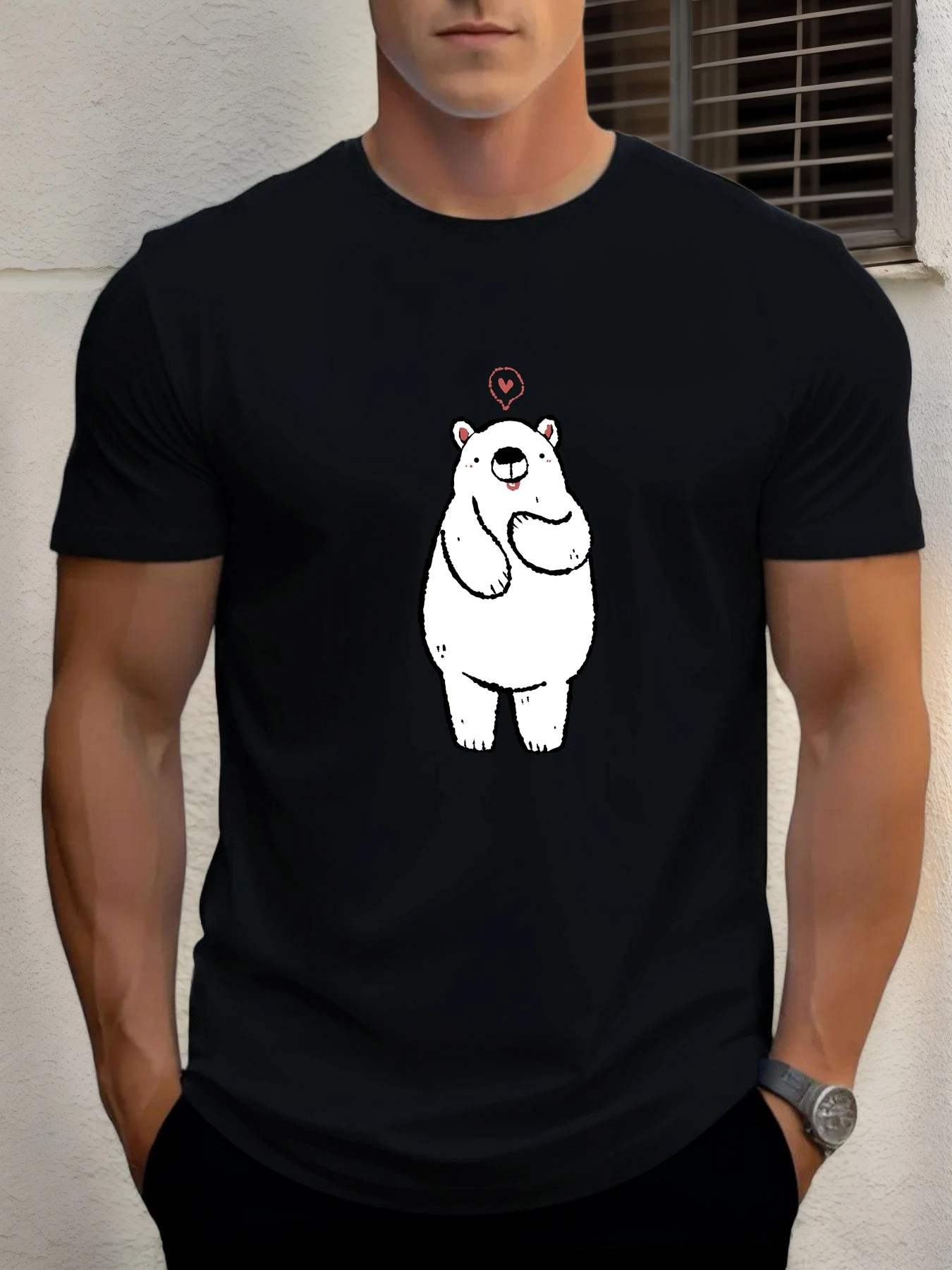

T Shirt For Men's Polar Bear 100% Cotton Graphic Print Summer Round Neck Tee Casual Breathable Streetstyle Daily Cool T Shirt