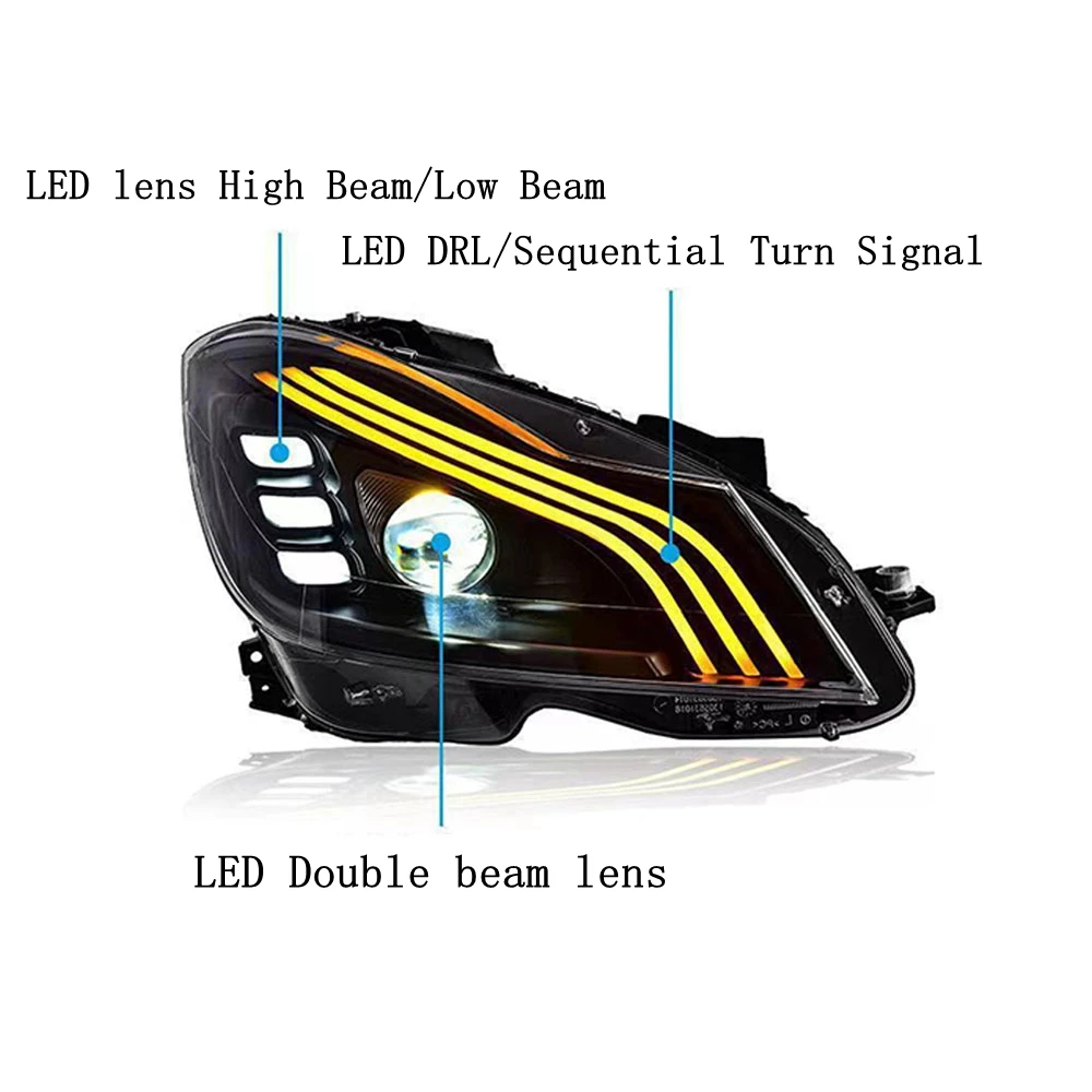 For W204 2011-2013 C Class LED Auto Headlight Assembly Upgrade Maybach Design Bifocal Lens Signal Lamp Accessories