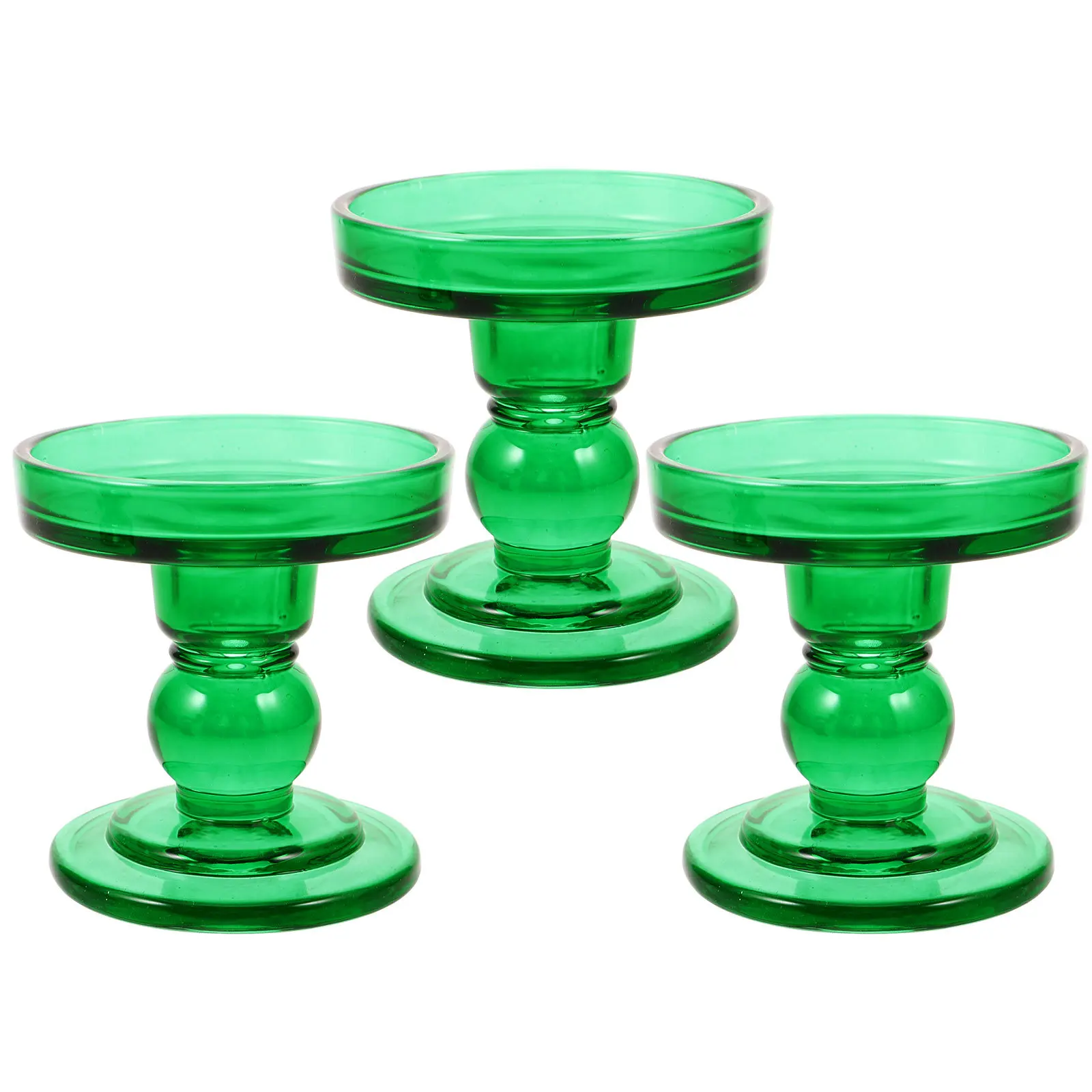 3 قطع من حاملات الشموع الزجاجية الخضراء على شكل أعمدة رومانية صغيرة، حامل شموع مخروطي للزفاف وديكور المنزل
