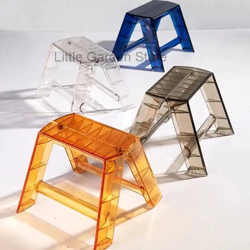 Ladder Acrylic Ladder Household Transparent Folding Thickened Herringbone Portable Two-step Ladder Stool