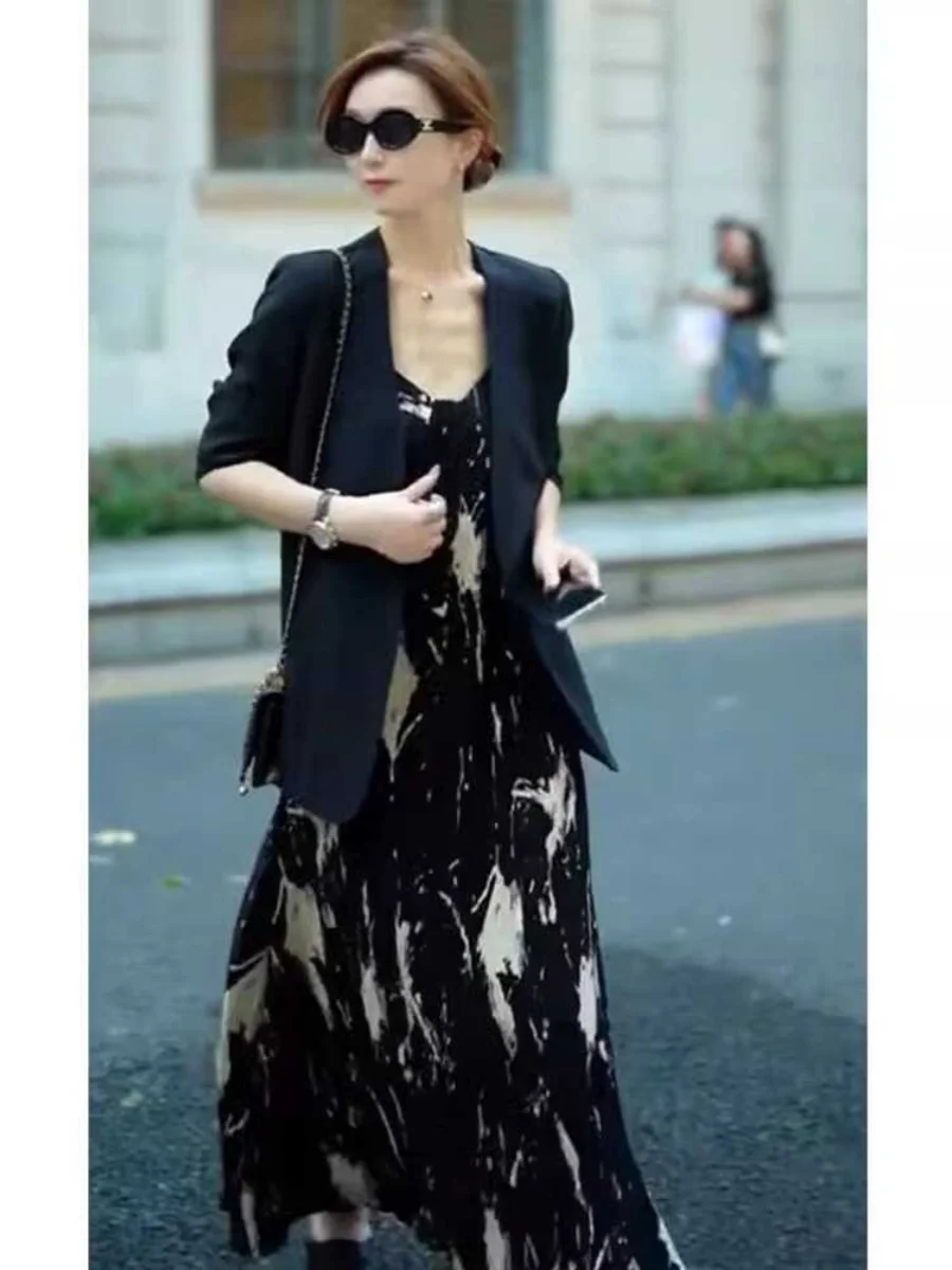 Beach Vaion Long Dr. Bla Ink Print ter Ne Gown Damen Sommer Hohe Taille A-Linie Rock V-Ne Svel Maxi Dr