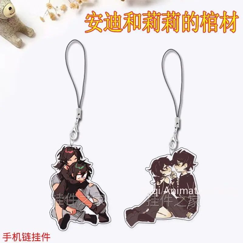 2 uds Anime el ataúd de Andy y Leyley dijes para teléfono móvil dibujos animados acrílico teléfono cadena llavero colgante regalos para seguidores