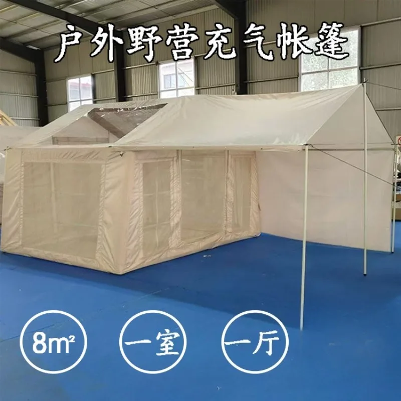 Outdoor-Cottage-Camping, Campingfamilie, Ein-Schlafzimmer, Ein-Schlafzimmer, Oxford-Stoff, Sonnen- und Regenschutz, aufblasbares Zelt