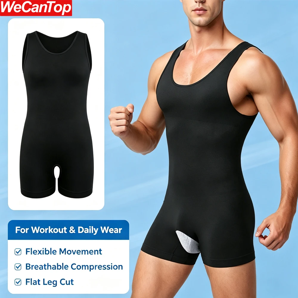1PCS Seamless Slimming Fajas Bodysuit, Men Sleeveless Full Body Compression Shapewear, Tummy Control Athletic Training Underwear