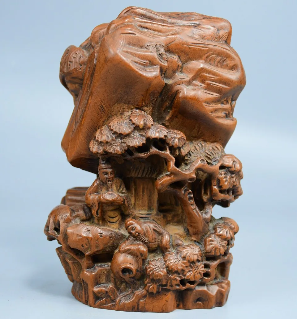 Tibetan Temple Collection Old Boxwood Li Bai, a poet Drinking under the pine and cypress trees on the cliff