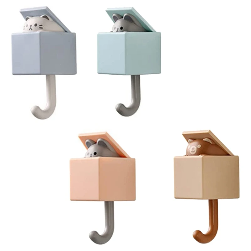 4 PCS Creative Adhesive Coat Hook Cute Cat Key Holder Hook Cute Pet Hooks For Coat, Scarf, Hat, Towel, Key, Pet Hooks