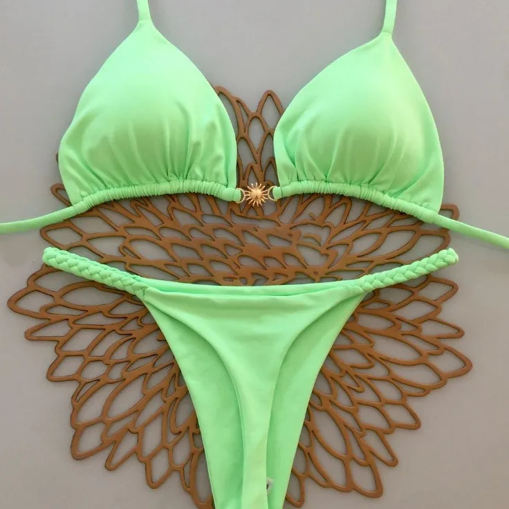 섹시한 삼각 비키니 선 프린트 사이드 스트링 비키니 여성 브라질리언 수영복 끈 비키니 수영복 비치웨어 여성 비키니