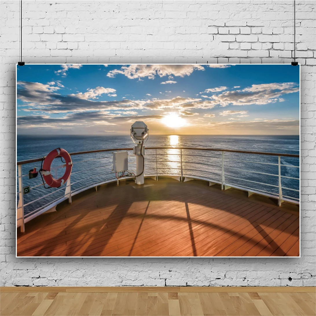 Laeacco Cruise Ship Summer Tropical Ocean Sunset Scenery Backdrop Marine Sailor Nautical Adults Birthday Photography Background