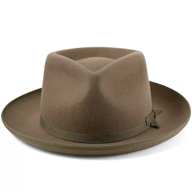 100% Wool American News Fedora For Men Women Unisex Curling Up Brim Crushable Felt Outback Hat With Brown Camel Color