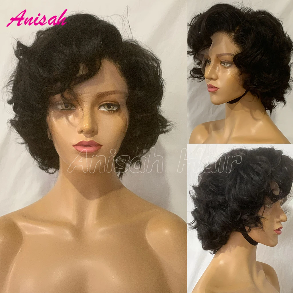 

Pixie Cut Wigs Human Hair Short Wavy Bob Lace Front Human Hair Wigs For Women Body Wave 13x4 Transparent Lace Frontal Wigs