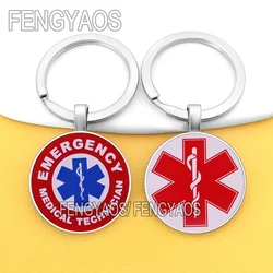 Emergency Medical Technician Keychains for Men Women Medical Alert Star of Life Key Holder Glass Cabochon Gift for Doctor