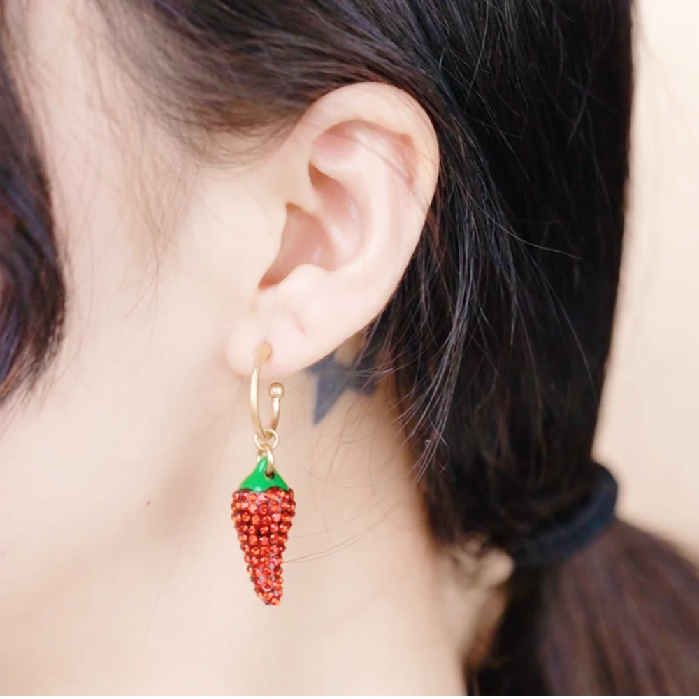 Hoop Red Chili Earrings Vintage Dangle Pepper Carved Fishes For Women Geometric Gold Color Metal Trendy Women Girl Jewelry Sets