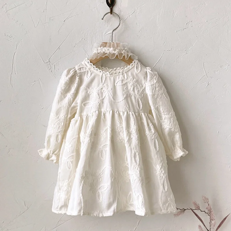 2024 New Spring Toddler Baby Girl Princess Dress Newborn Baby Girl Jumpsuit Long Sleeved Cotton Embroidery Kids Party Dress