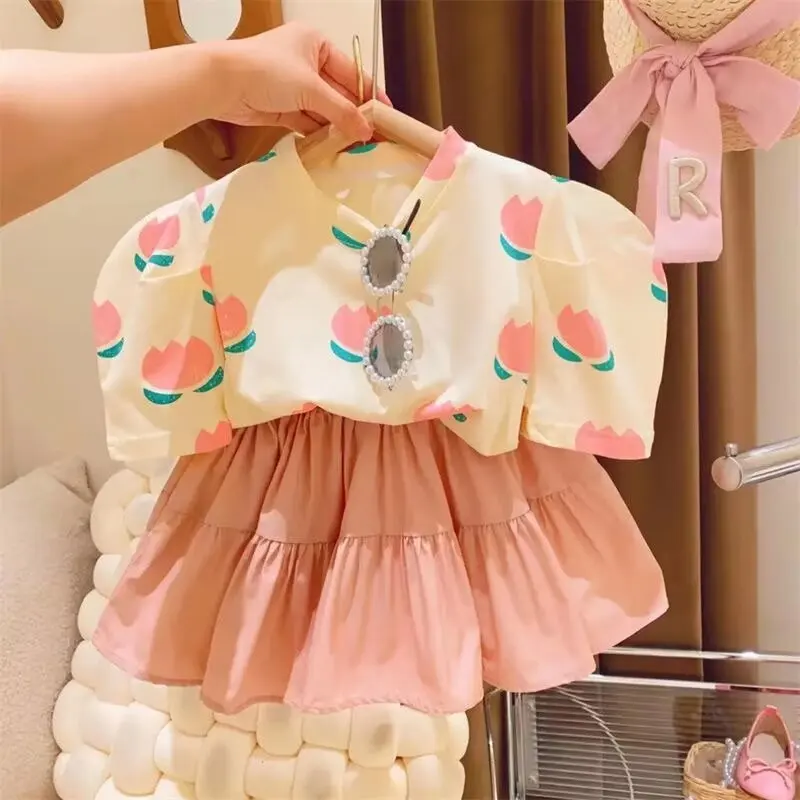 

Summer Girls set Shirts+Skirt Princess Kids Clothing Sets Birthday Party Children Clothes Two Piece Set 2-7Yrs