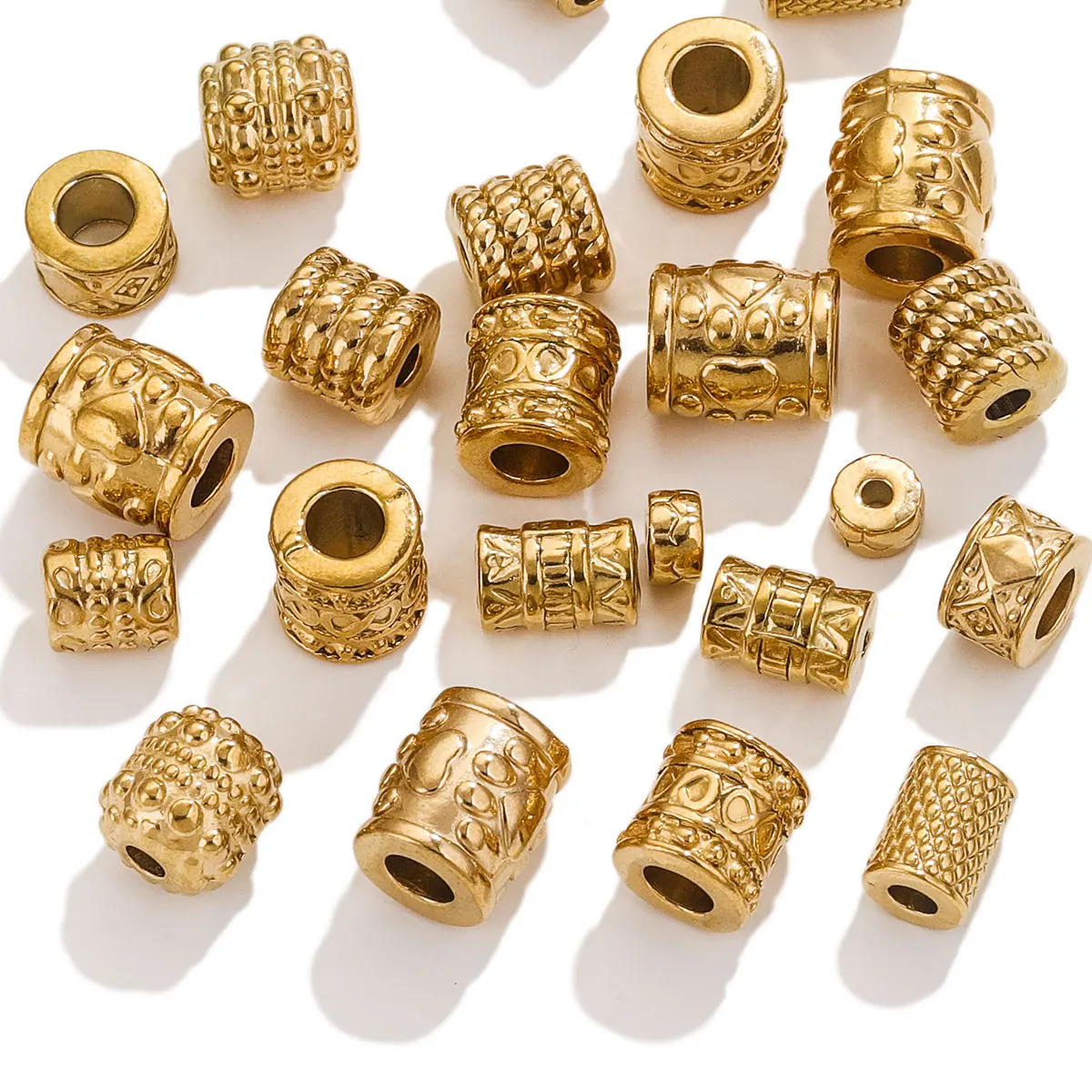 5pcs Stainless Steel Plated 18K Gold Long Beads Tube Spacer Casting Loose Spacer Beads DIY Necklace Bracelets Jewelry Findings