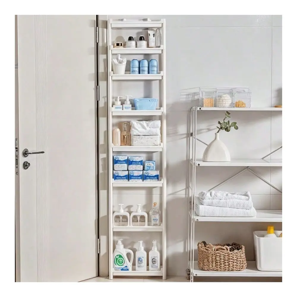 

8 Tier Slim Plastic Storage Cabinet Space Saving Organizer For Bathroom And Kitchen, Organizers, Shelves, 8 Tiers, Floor Standi