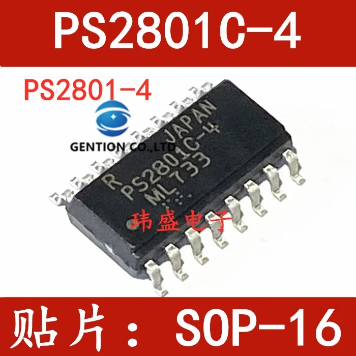 

10PCS new four-way light coupling PS2801 PS2801-4-4 strips SOP-16 light coupling PS2801C-4 in stock 100% new and the original