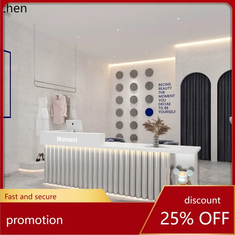 

HT simple stainless steel beauty salon milk tea shop curved bar barber shop clothing checkout page