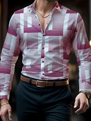 Men's Shirts 3D Print Modern Geometric Long Sleeve Shirts Casual Lapel Full Sleeved Business Shirt For Men Oversized Clothing