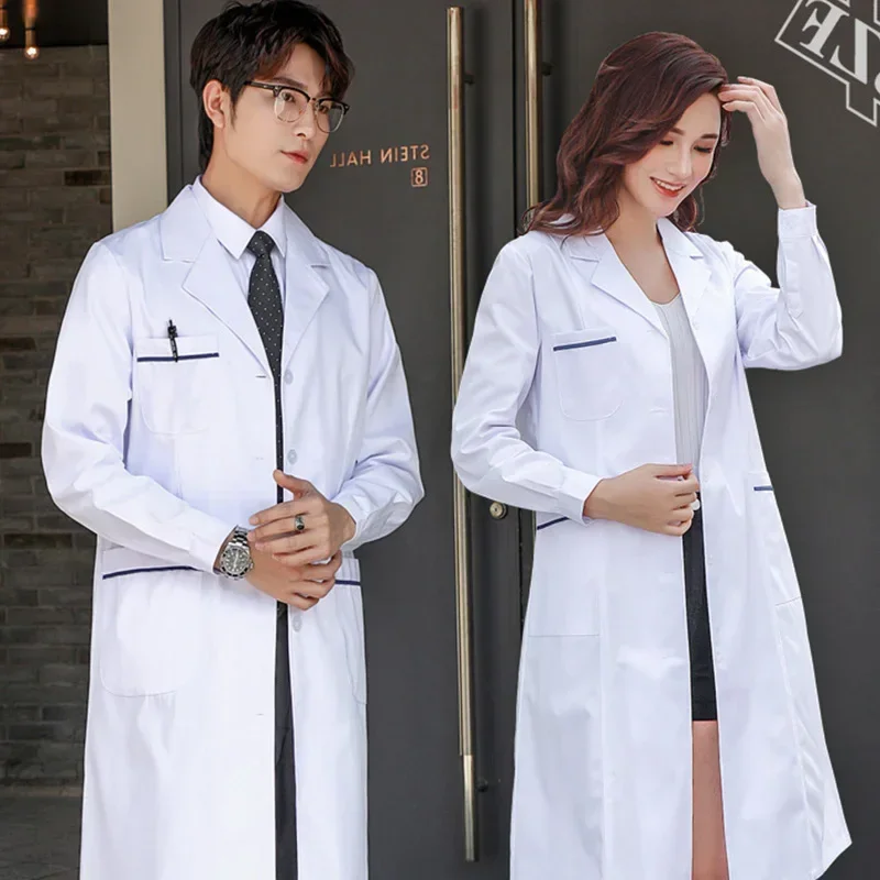 Simple Men Women Lab Overalls Uniform Wear Doctor Work Clothes With Pockets S-3XL 5Styles Single-breasted White Long Nurse