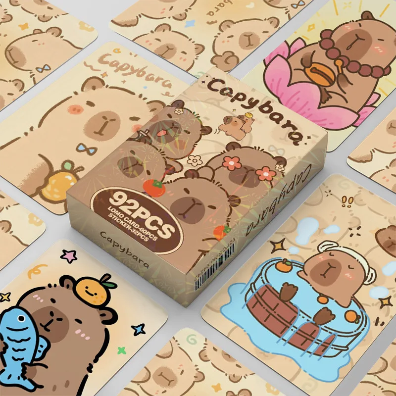 92pcs Cartoon Animal Capybara Double Sided Printing Card Cartoon Lomo Cards HD Photocard Kids Gift Collection Cards