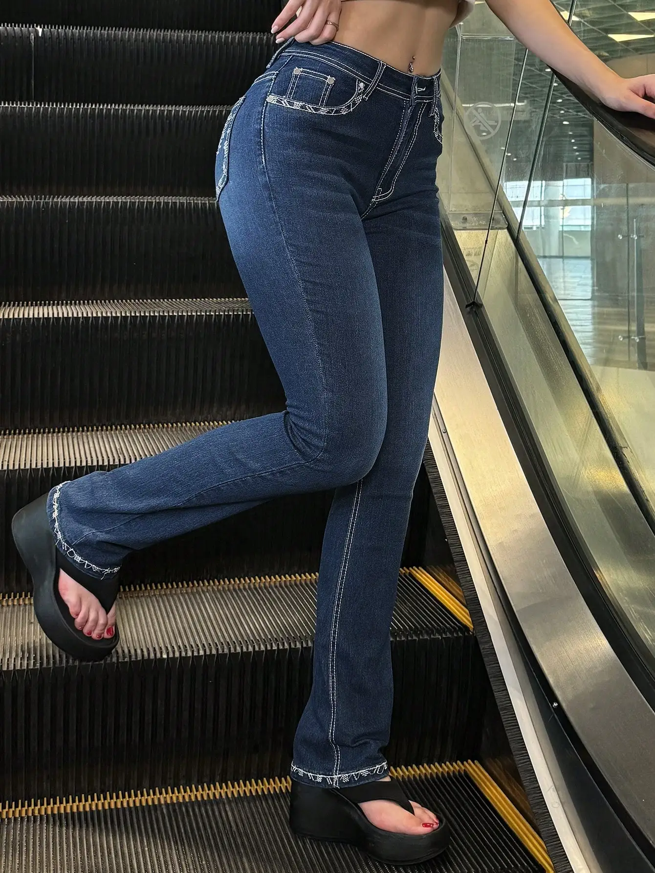 Women's High  Waisted Skinny Flare Jeans 2025 Trendy Stitch Design Stretch Denim Slim Fit Ankle  Length Pants