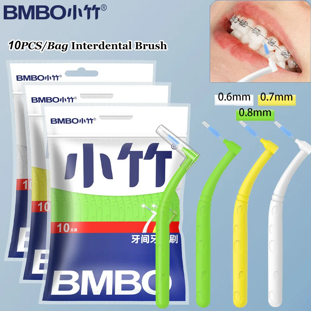 BMBO 10PCS L-Shape Interdental Brushes & Flossing Sticks Orthodontic Interdental Brush Remove Food Residue Oral Hygiene Tool