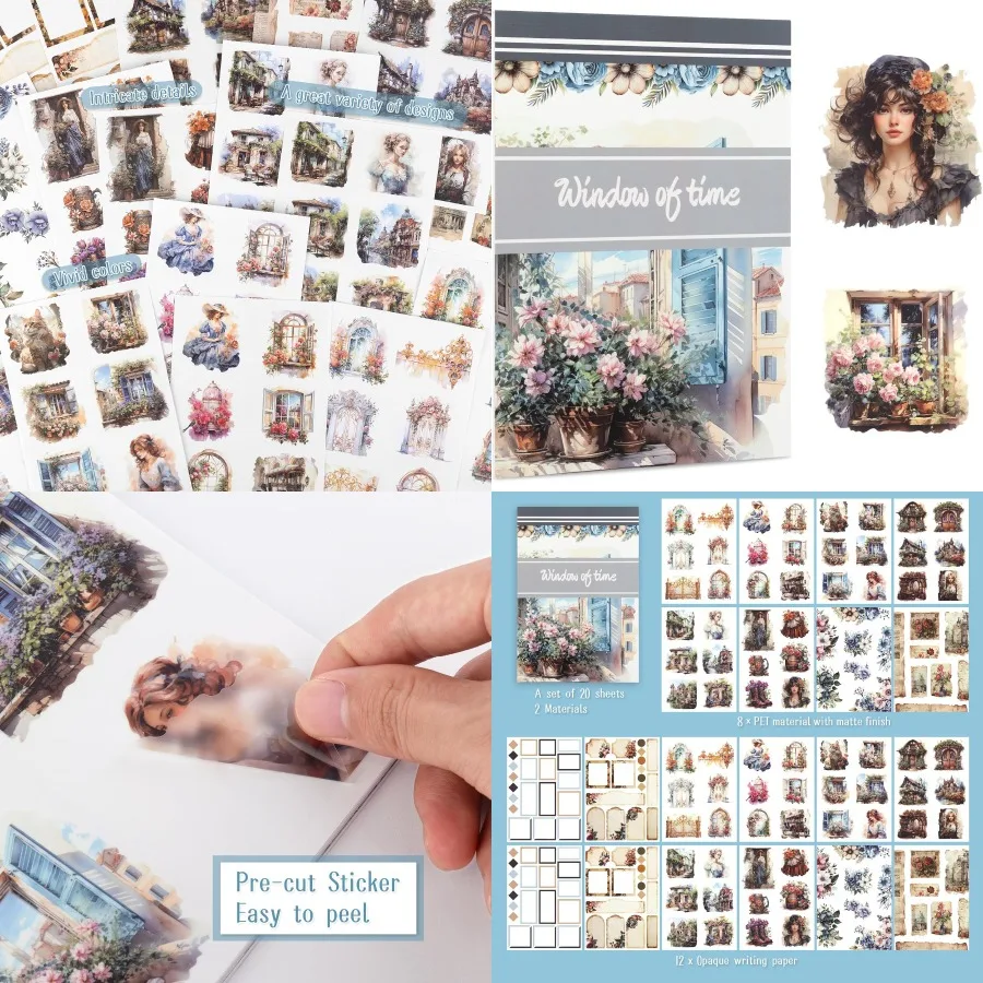 

Vintage Aesthetic Bullet Journal Stickers Set with Die-Cut PET and Paper Decals for Creative Journaling Collage Art Card Making