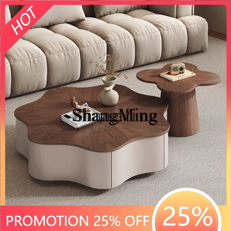 

SM New Antique Style Petal Four-leaf Clover Household Small Apartment Coffee Table Combination High-end Living Room Coffee Table