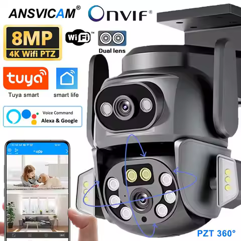 4K 8MP WIFI Camera PTZ Dual Screen 8MM Binocular AI Body Automatic Tracking CCTV Alexa Security Intelligent IP66 Monitoring TUYA