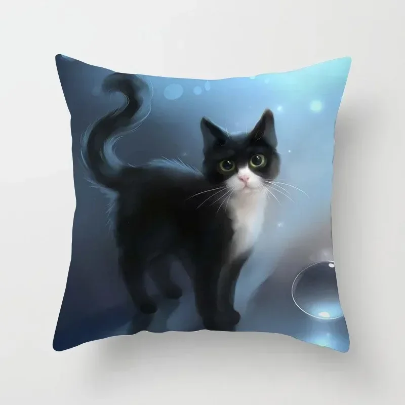 Office Living Room Home Pillowcase Car Ornaments Cartoon Cat Print Pillowcase40x40cm 16x16Inch ，45x45cm 18x18Inch