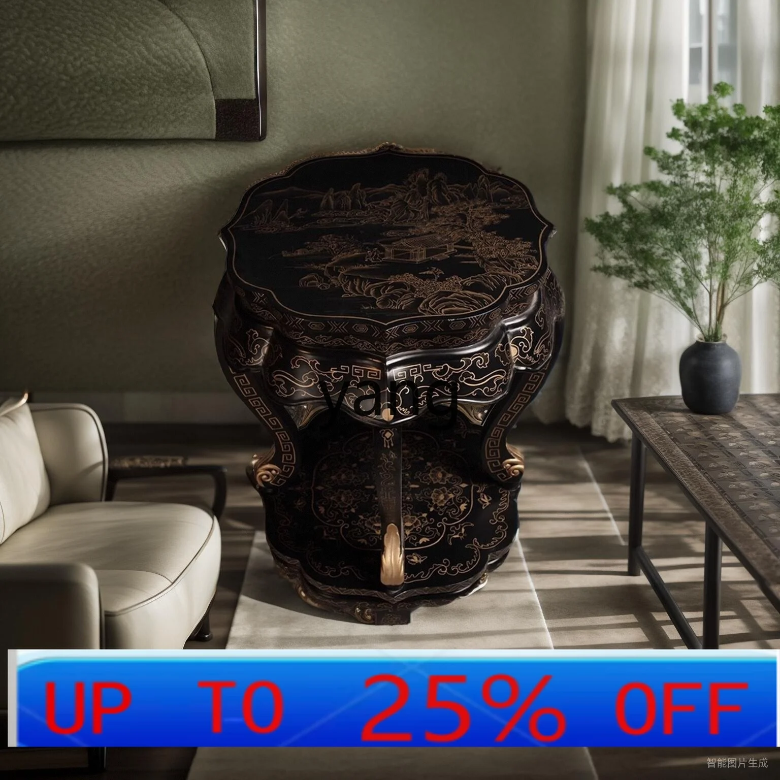 LMM new Chinese furniture painted landscape coffee table flower stand stool table decoration housewarming opening gift