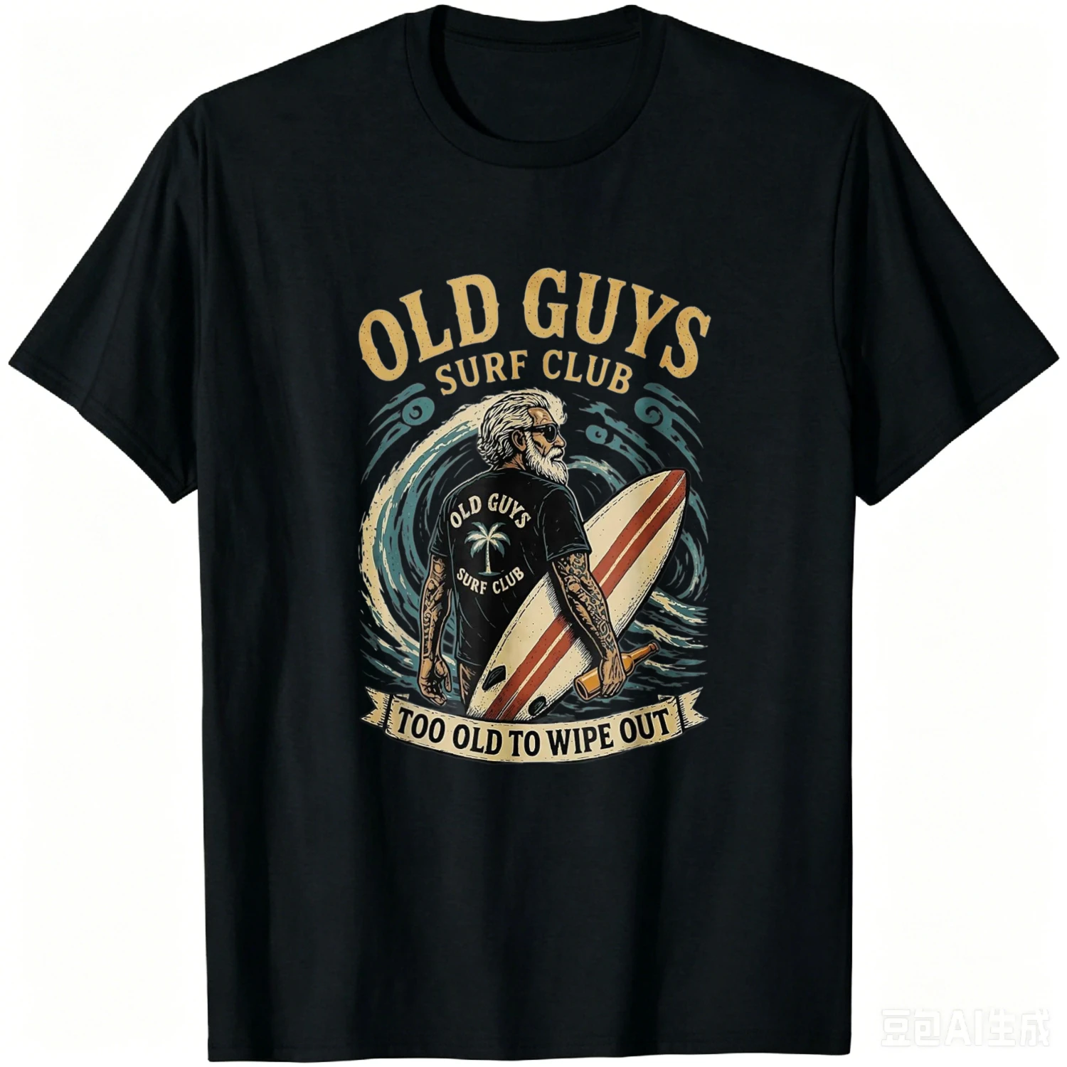 Old Guys Surf Club Too Old To Wipe Out Funny Surfing Retro T-Shirt Women Men Cotton T-shirt Graphic Tee Camiseta Streetwear