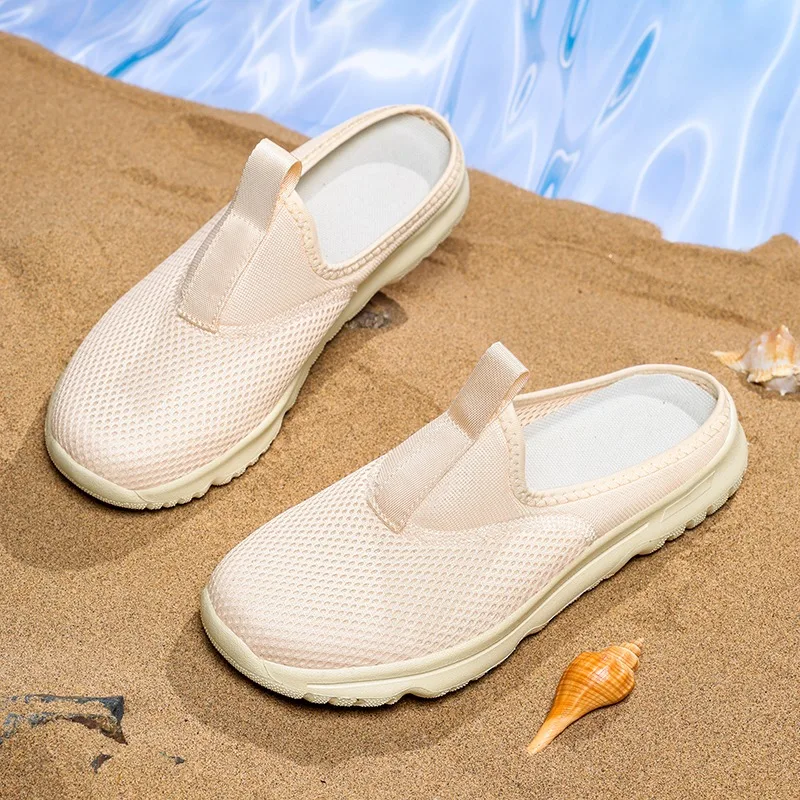 

Plus-size casual shoes,lightweight with soft soles,men's and women's slippers,outdoor travel,all black slip-ons, breathable mesh